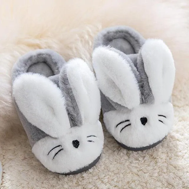 Adorable Rabbit-Themed Winter Slippers for Kids - Plush Cotton-Lined Footwear with Fun Design