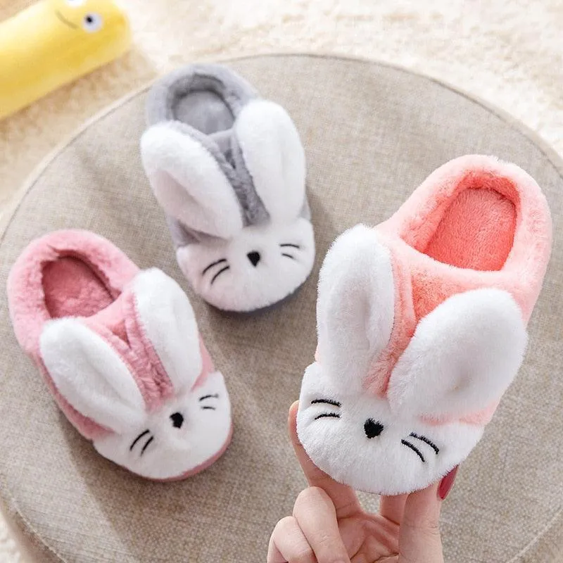 Adorable Rabbit-Themed Winter Slippers for Kids - Plush Cotton-Lined Footwear with Fun Design