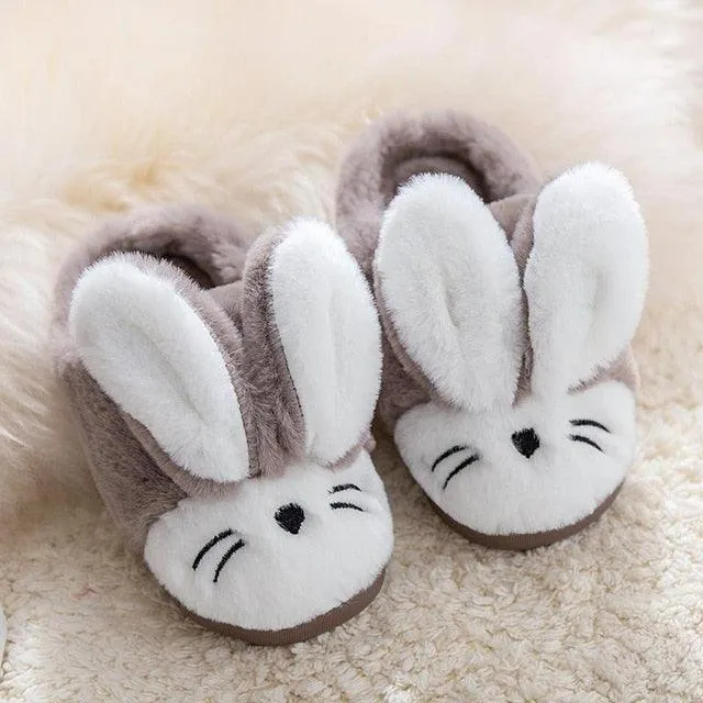 Adorable Rabbit-Themed Winter Slippers for Kids - Plush Cotton-Lined Footwear with Fun Design