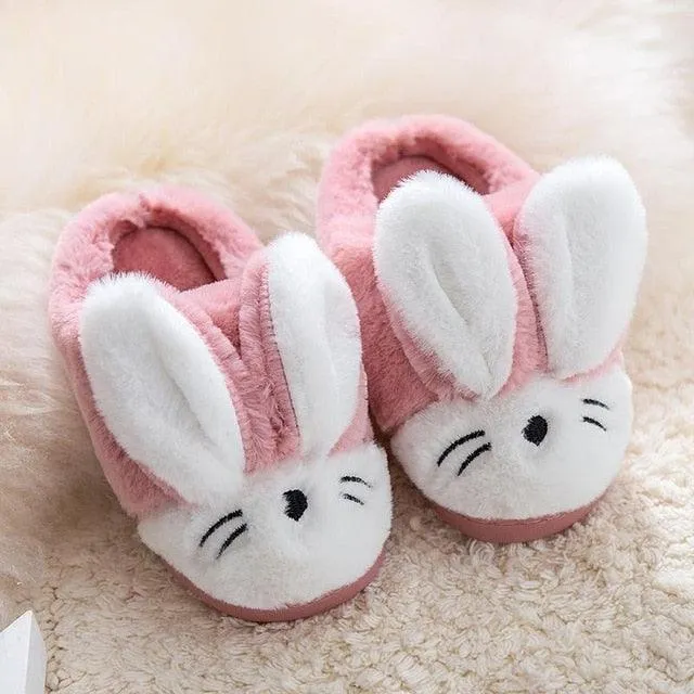 Adorable Rabbit-Themed Winter Slippers for Kids - Plush Cotton-Lined Footwear with Fun Design