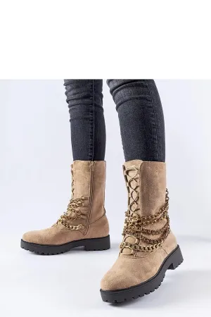 Beige insulated ankle boots with a chain