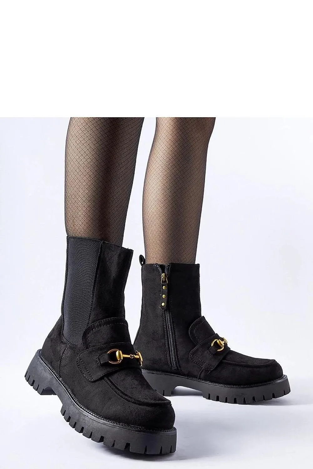 Black insulated ankle boots with a buckle
