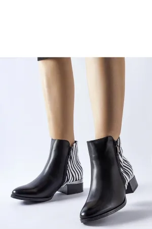 Black insulated ankle boots with a zebra pattern