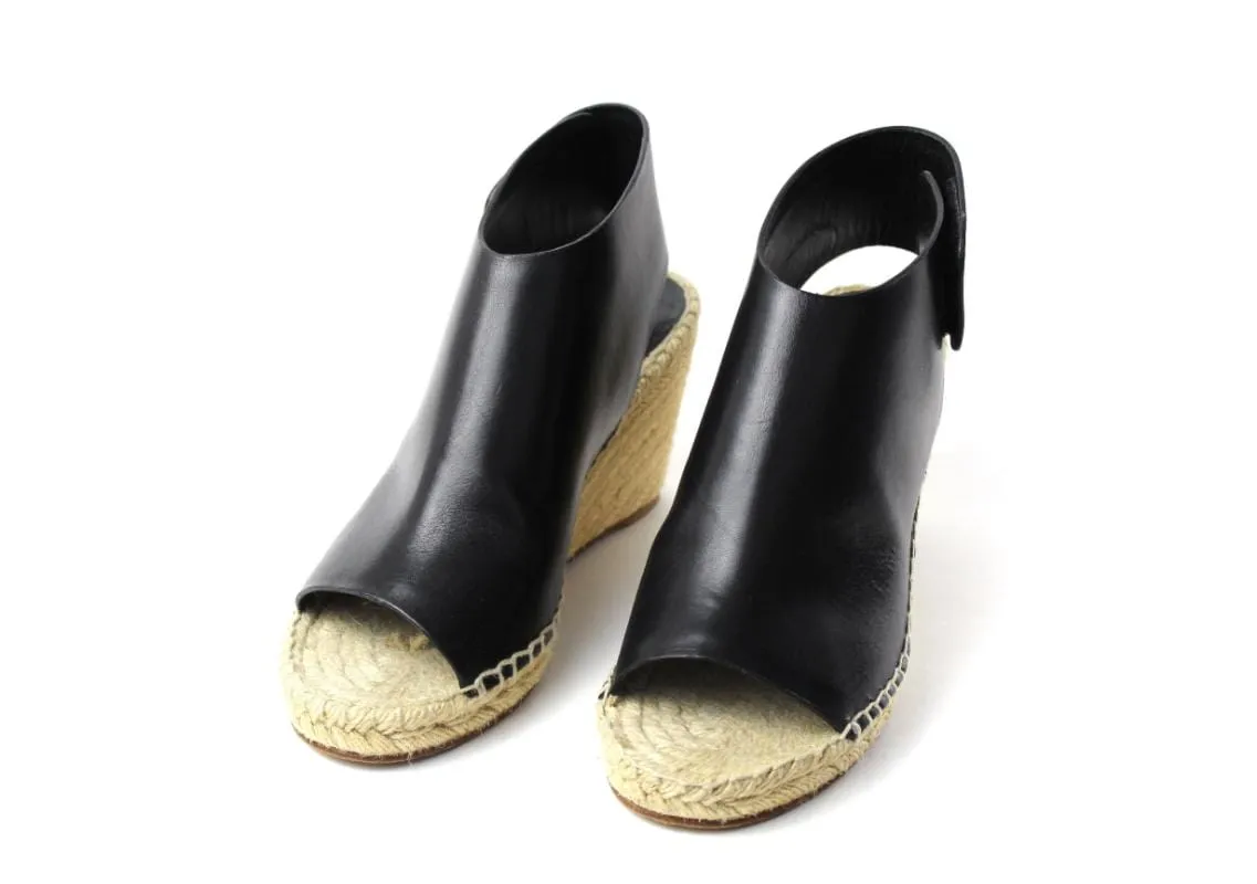 Black Leather Wedge Espadrilles