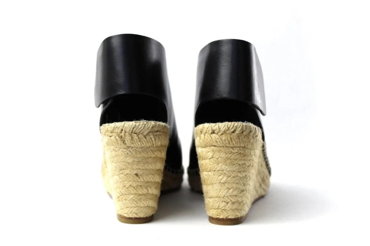 Black Leather Wedge Espadrilles