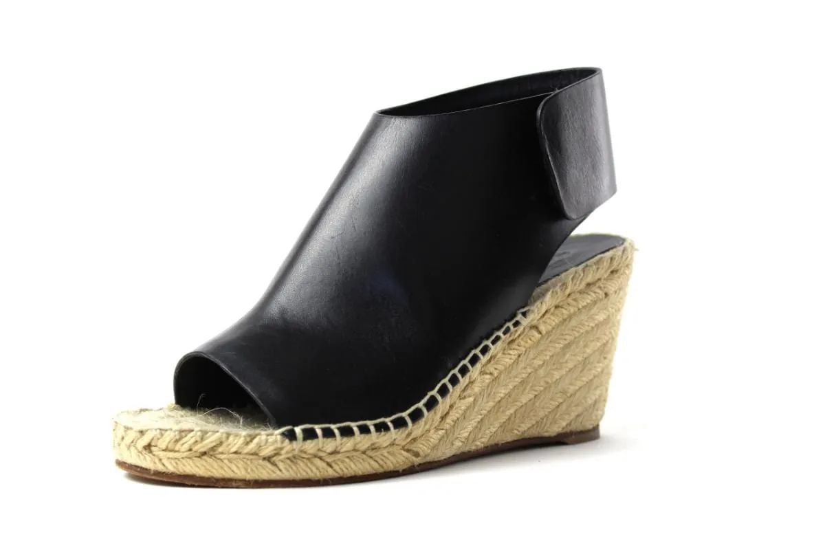 Black Leather Wedge Espadrilles