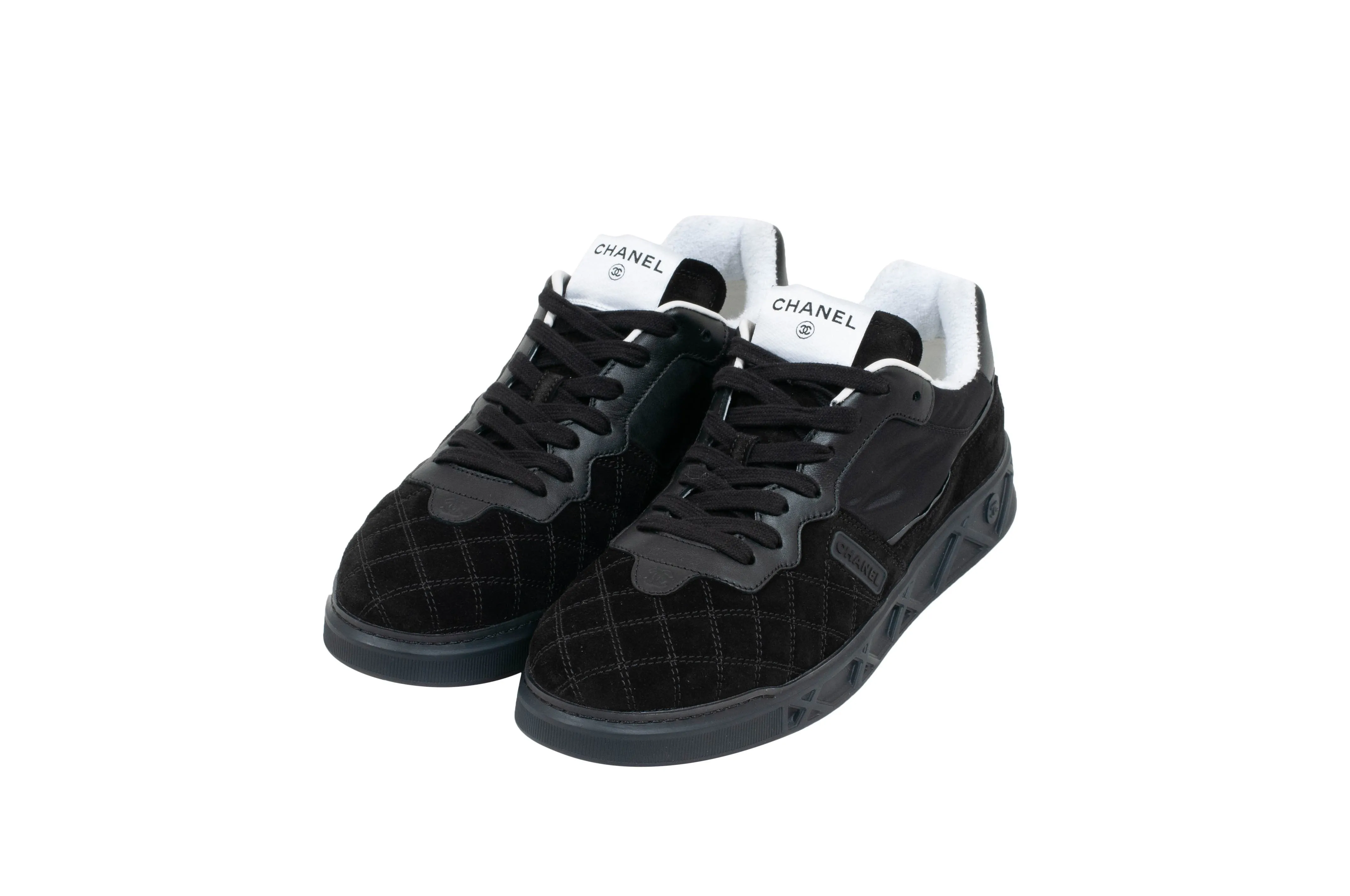 Black Suede Quilted Low Tops