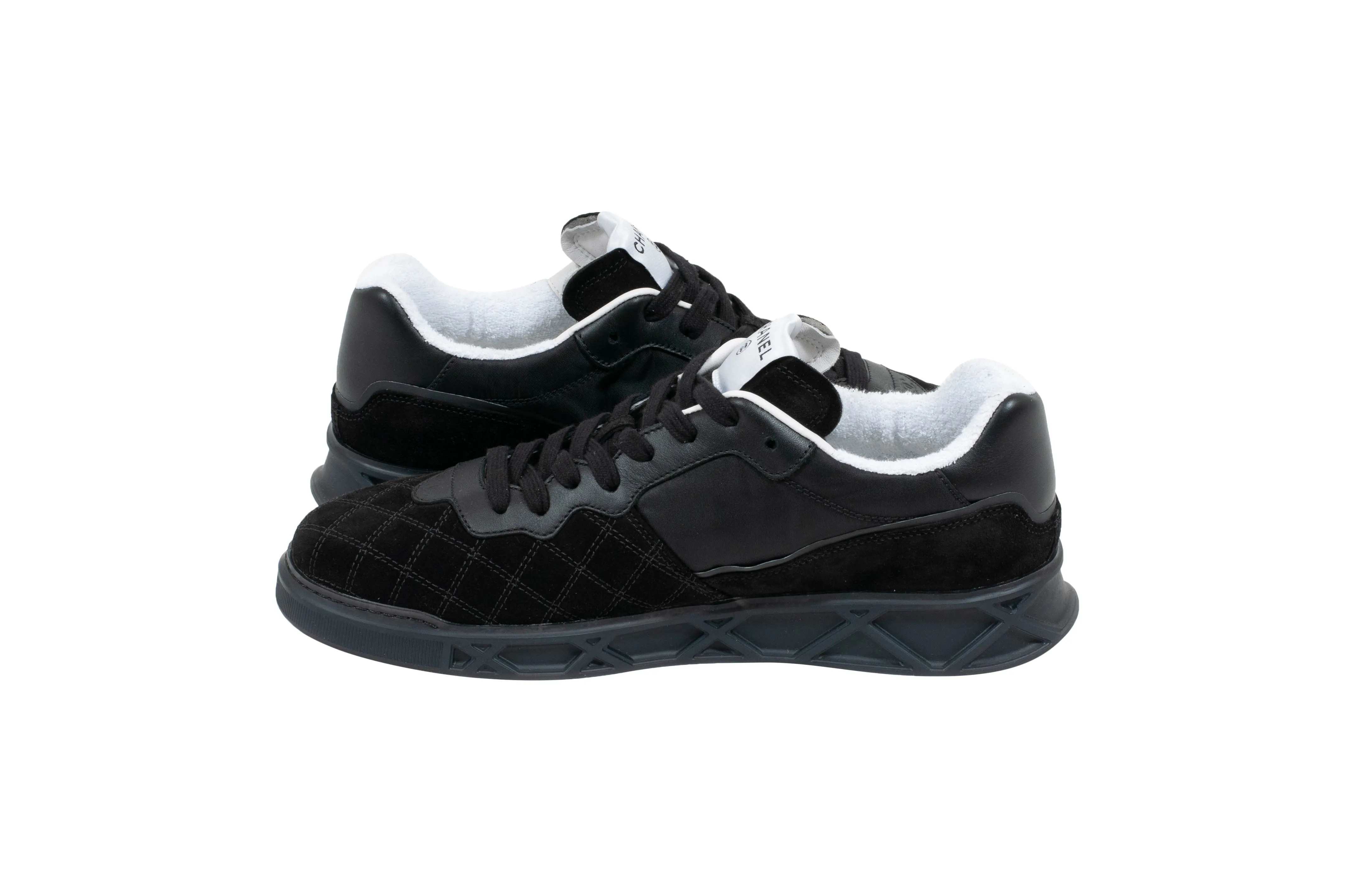 Black Suede Quilted Low Tops
