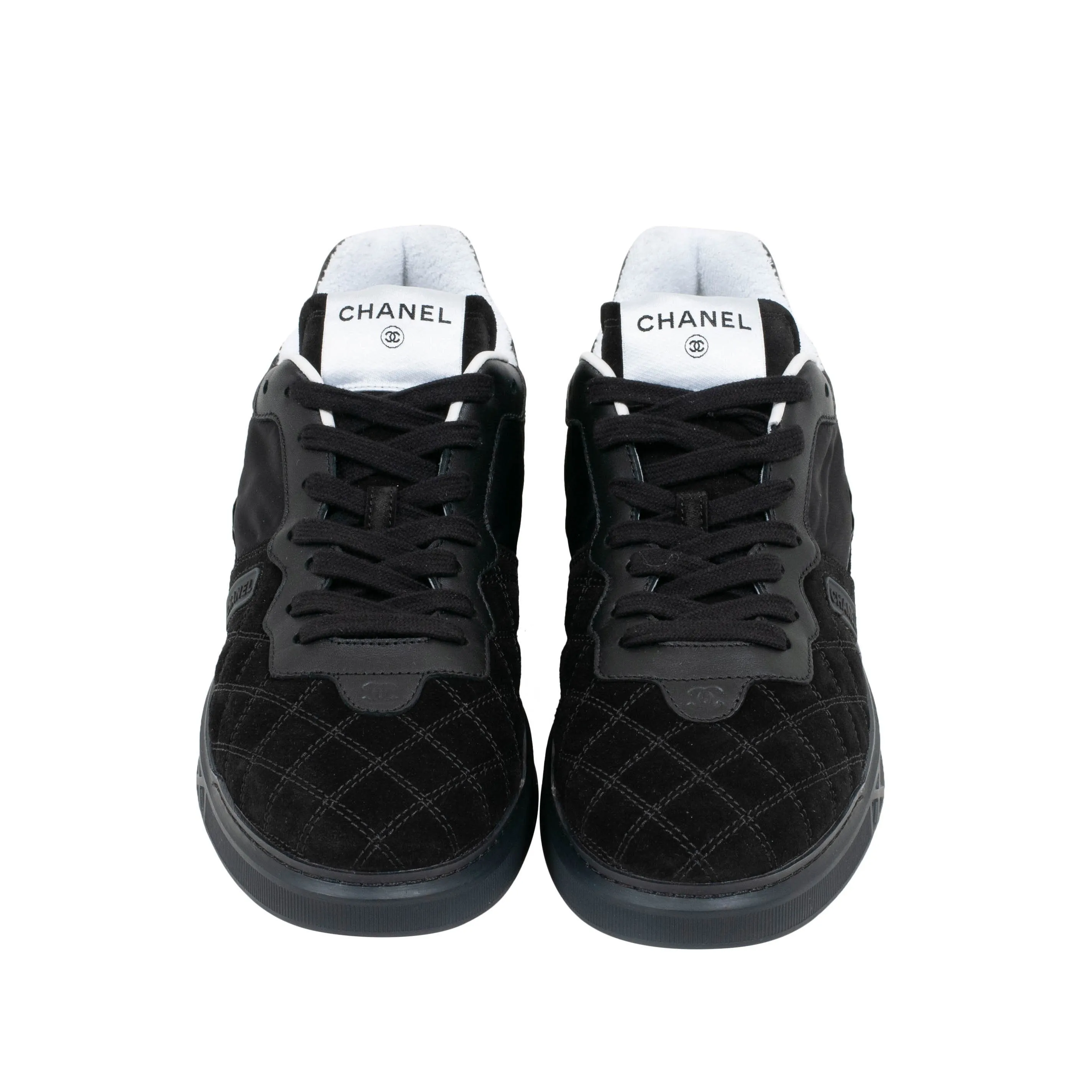 Black Suede Quilted Low Tops