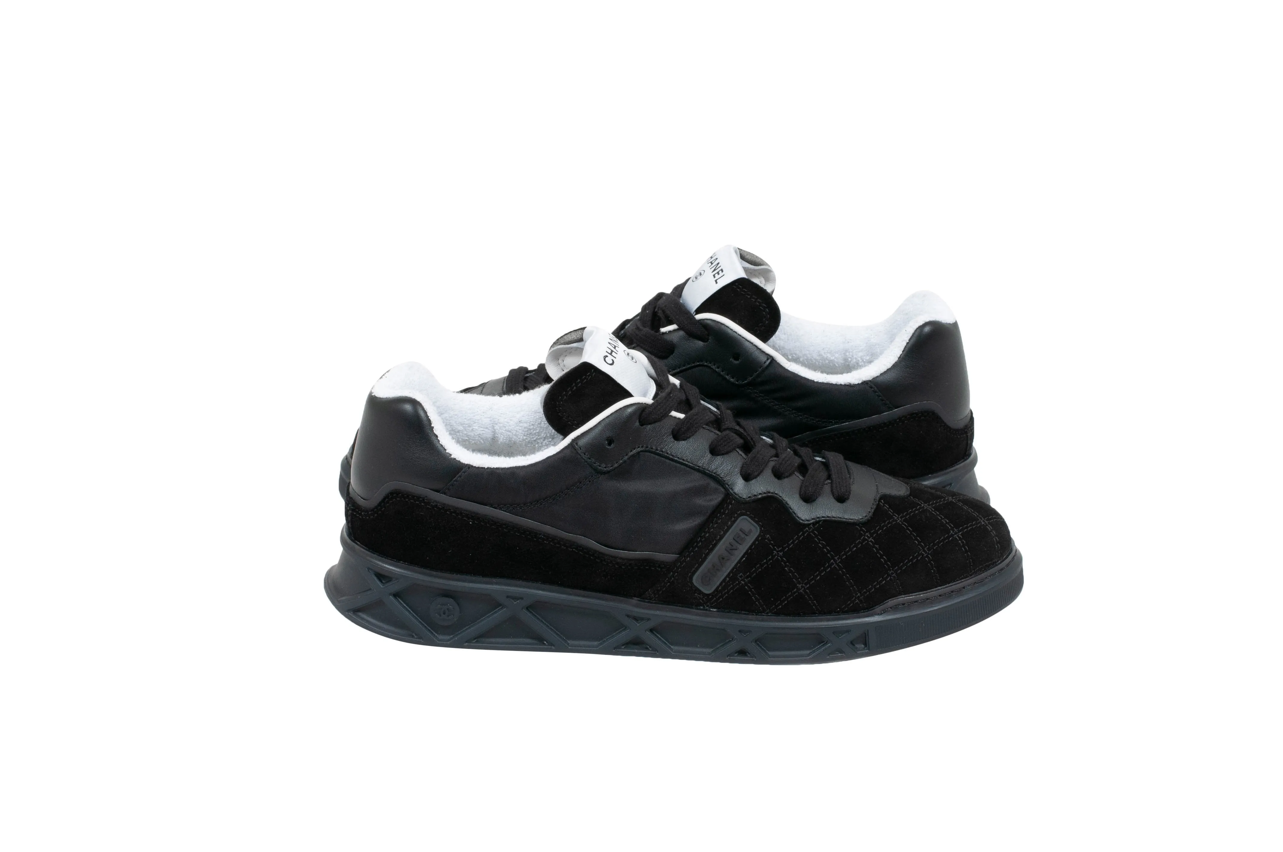 Black Suede Quilted Low Tops