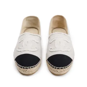 Chanel Beige/Black Canvas Interlocking CC Logo Espadrilles, Size 37 w/ Box