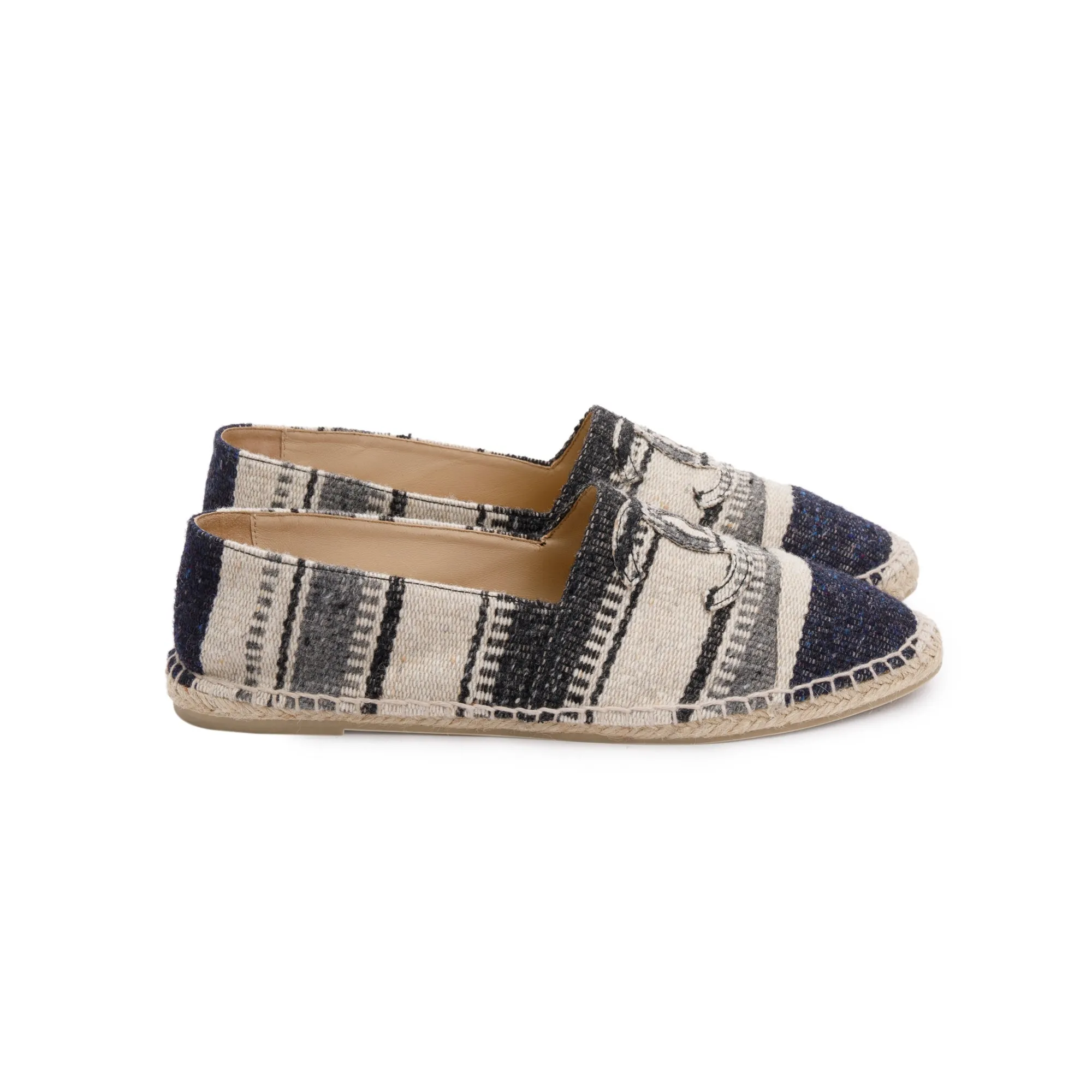 Chanel Beige/Black Wool Tweed Lambskin Espadrilles, Size 43 w/ Box