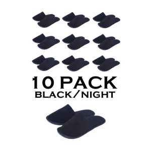 Chochili Black 10 Pairs Fabric Packed Terry Cotton Disposable Hotel Slippers for Airbnb Spa Wedding Guests Adult Men Women Size 10-11