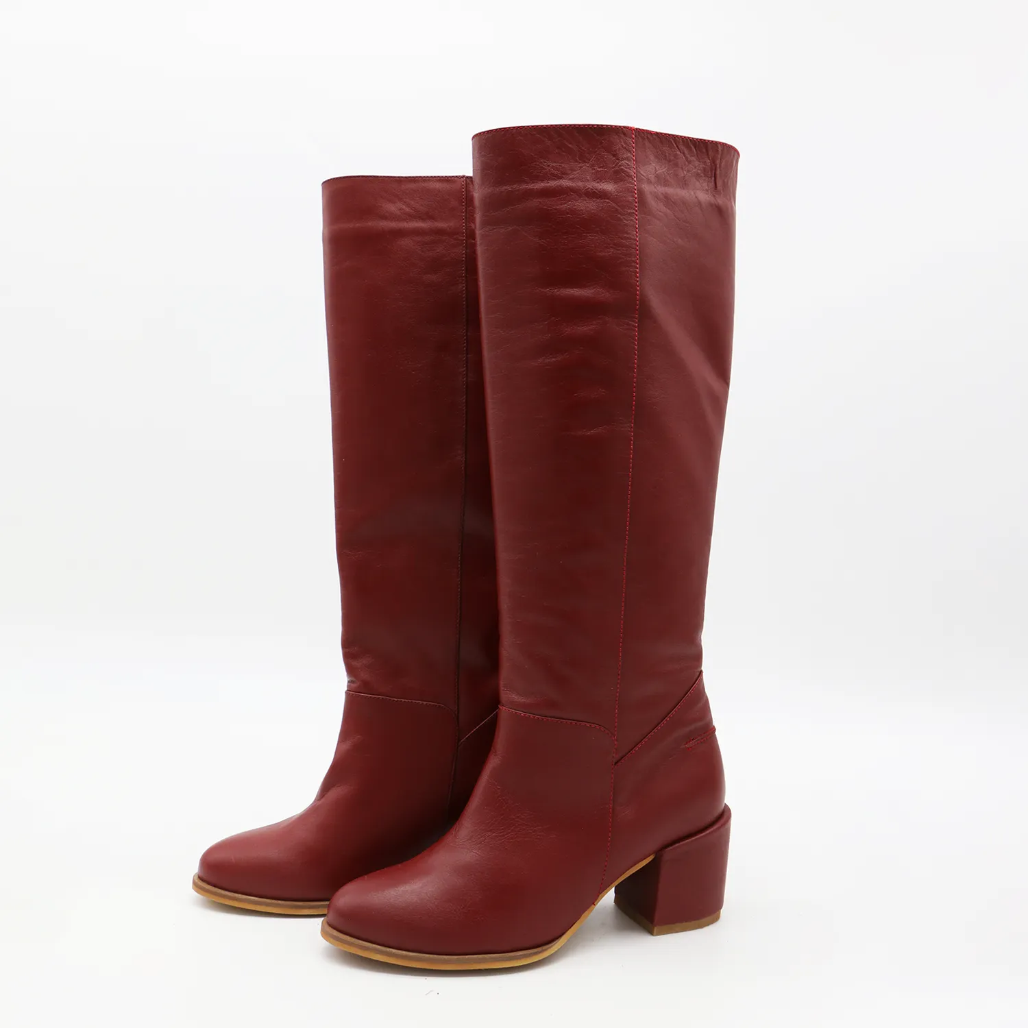 Cleo Red Leather Knee-High Boots