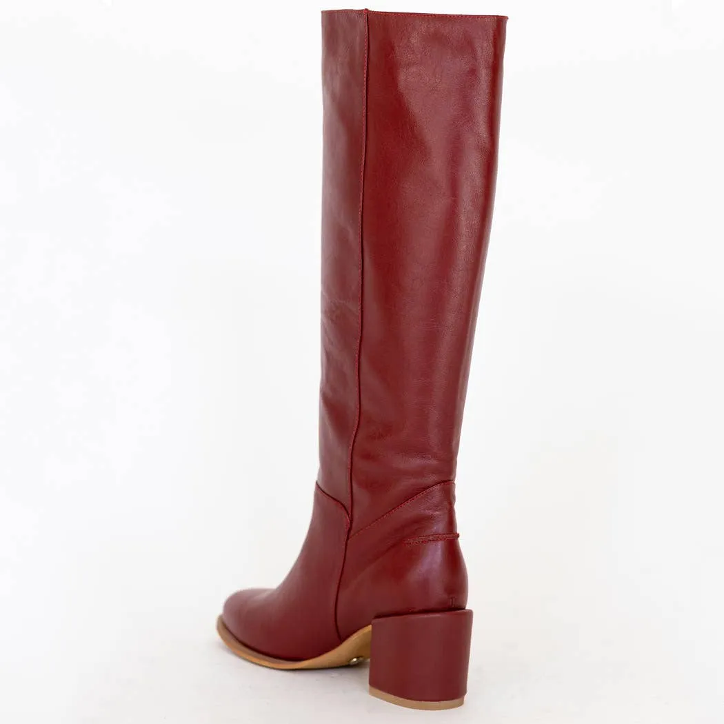 Cleo Red Leather Knee-High Boots