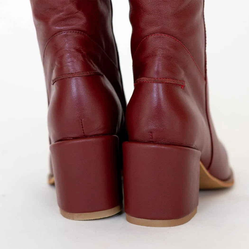 Cleo Red Leather Knee-High Boots
