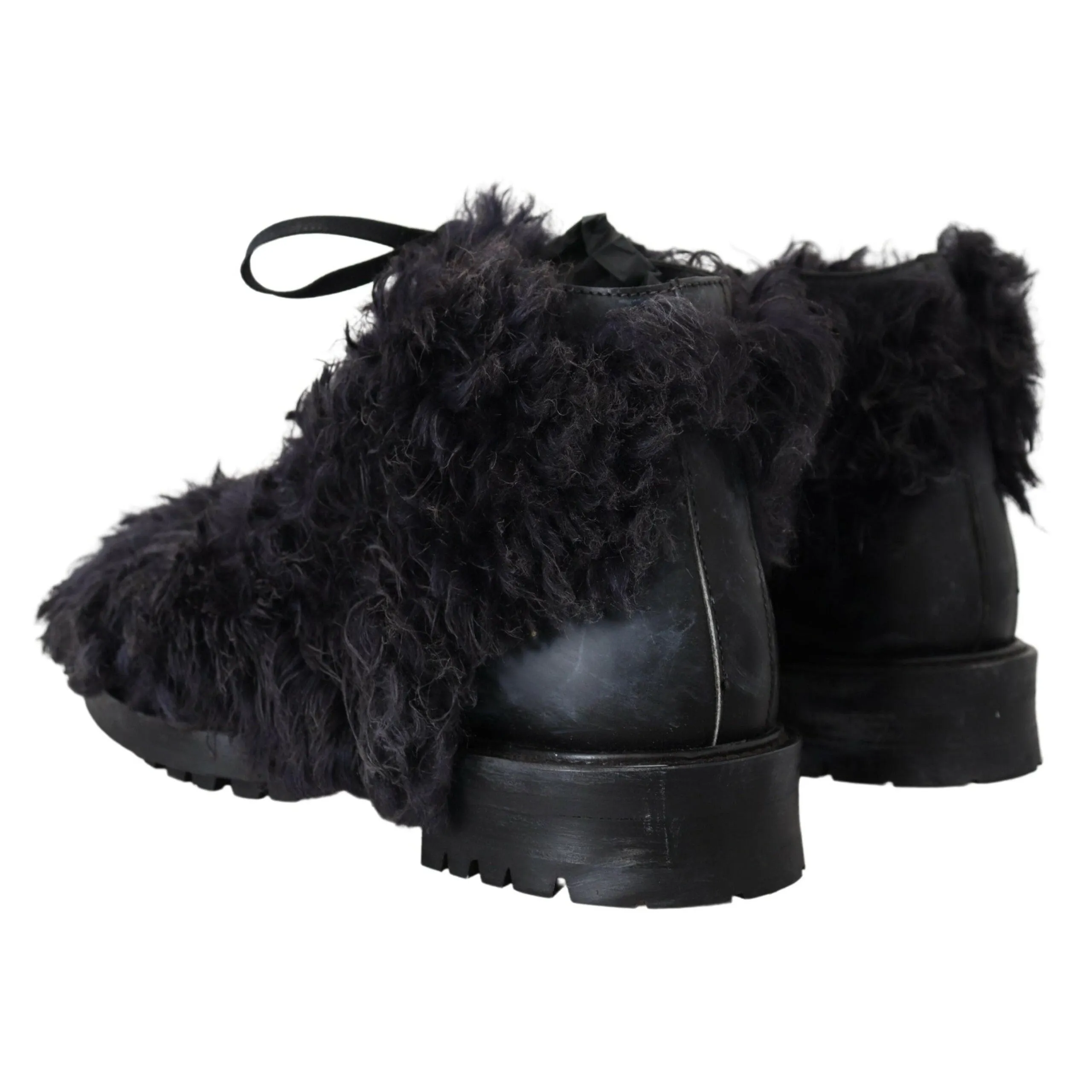 Dolce & Gabbana Black Leather Shearling Ankle Boots