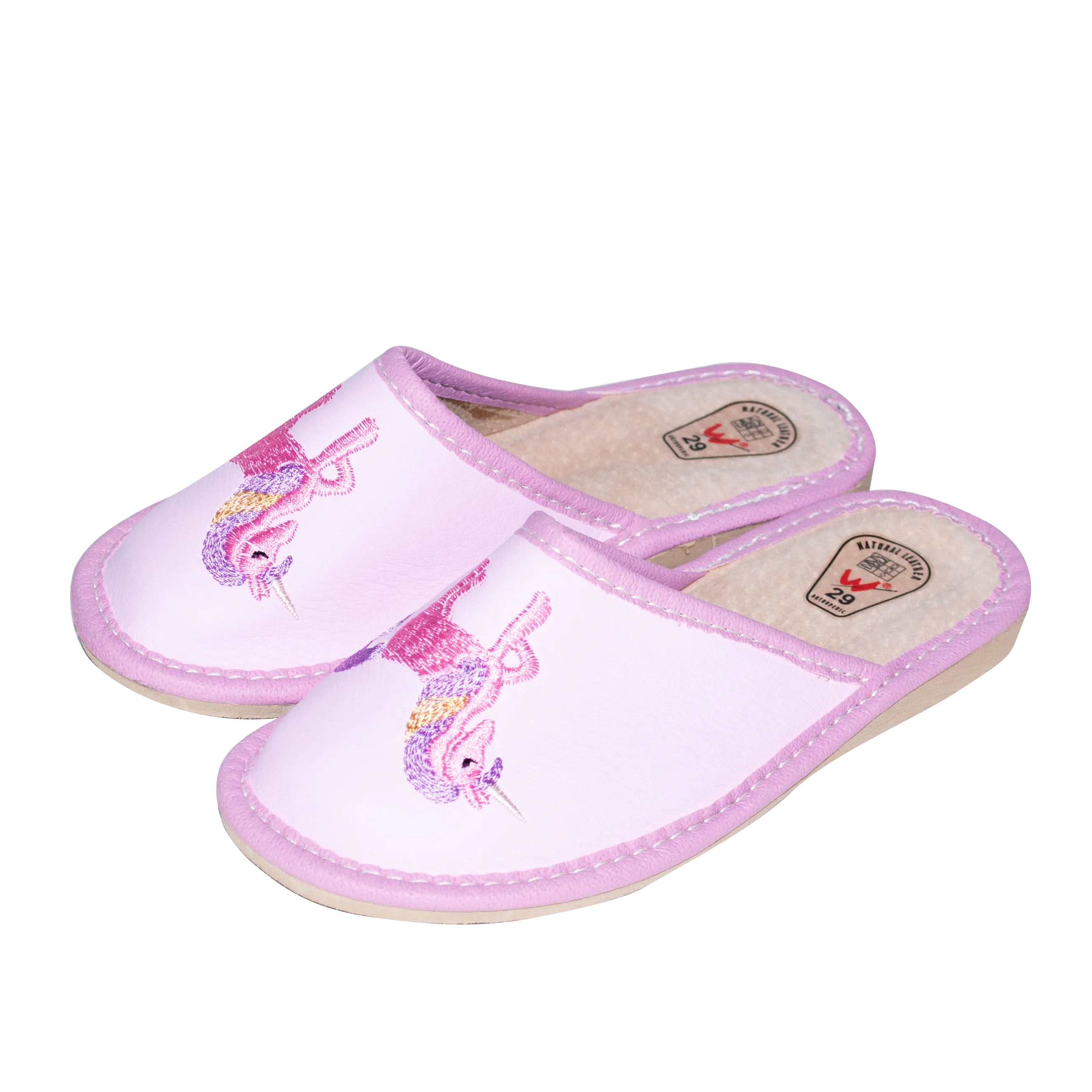 Girl's Pink Slippers with Unicorn Print | WU-313