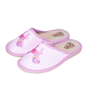 Girl's Pink Slippers with Unicorn Print | WU-313