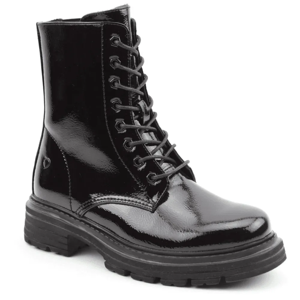 Heavenly Feet Delilah BLACK  Patent Vegan friendly lace boot