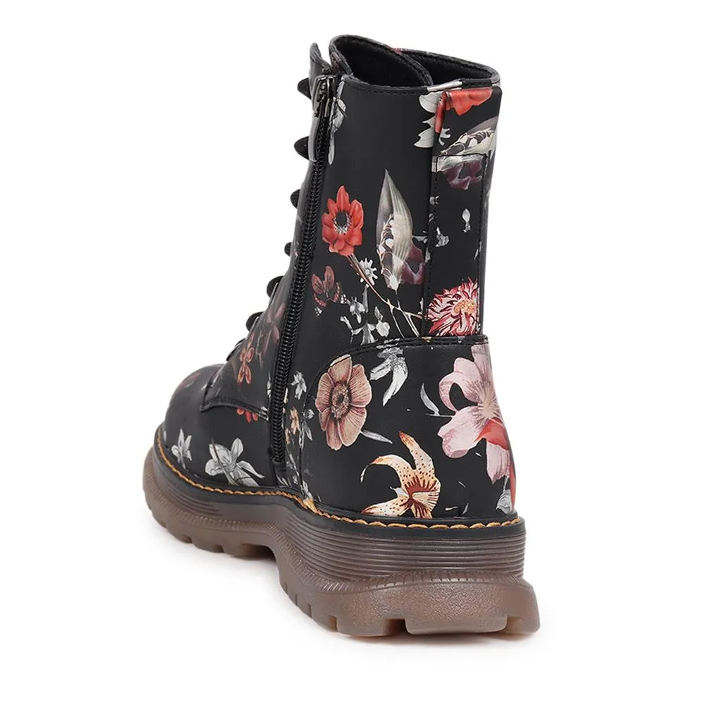Lace-Up Floral Boots - PINYI40011 / 326 033