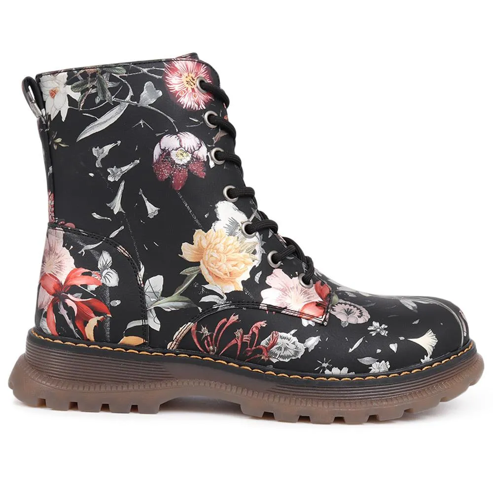 Lace-Up Floral Boots - PINYI40011 / 326 033