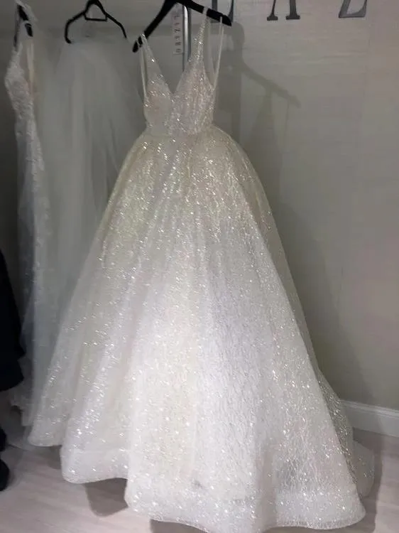 Long Bling Prom Dresses V Neck Sparkly Evening Dresses