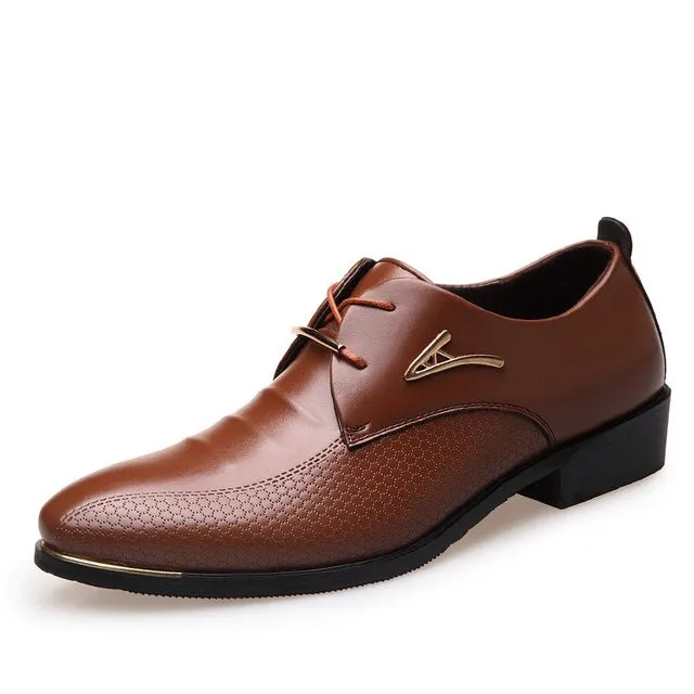 Men's business leather lacing shoes with pointed toes and low tops fish