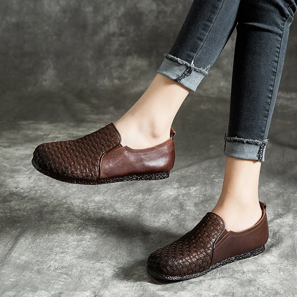 Modern leather woven design loafers