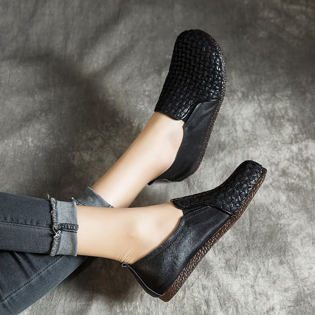 Modern leather woven design loafers