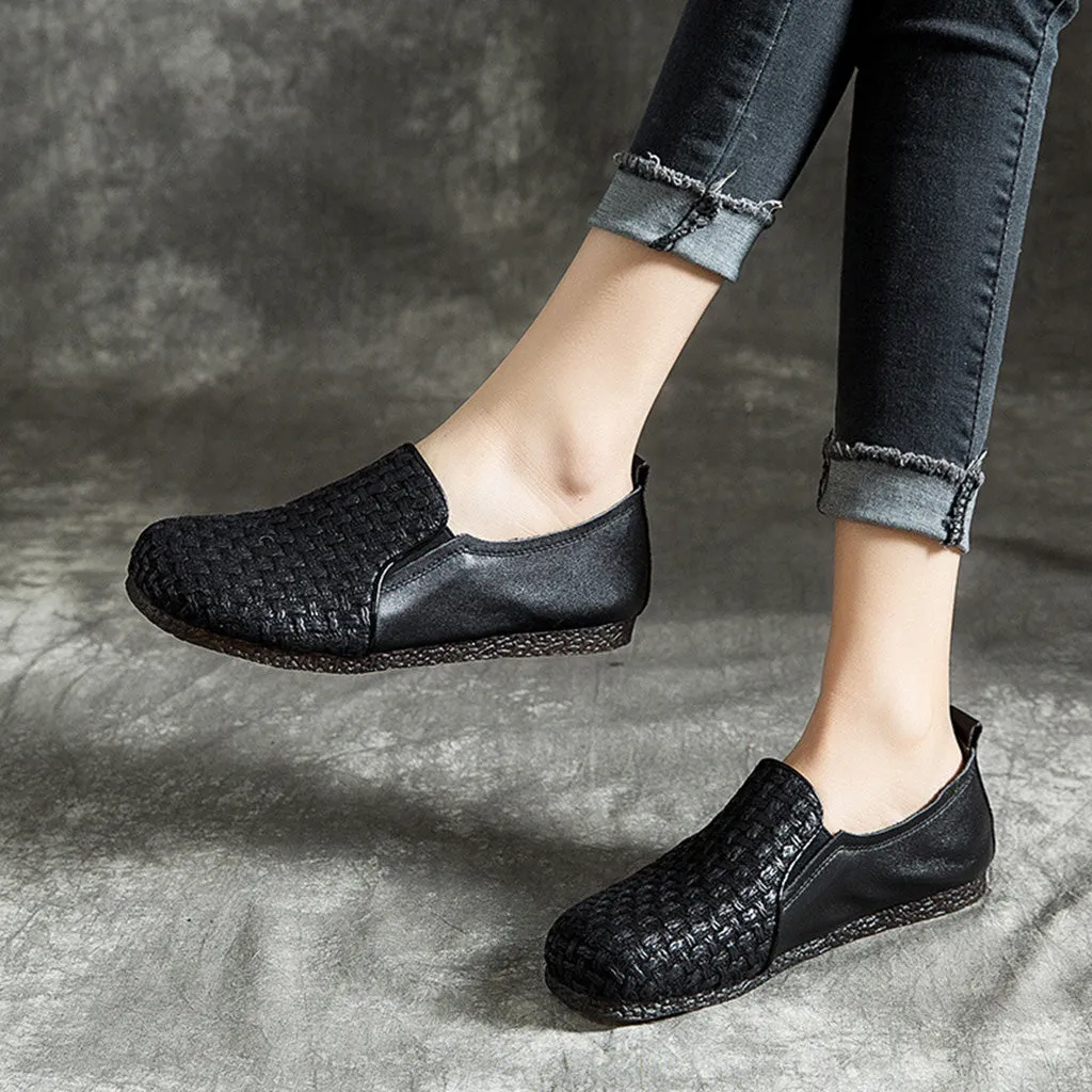 Modern leather woven design loafers