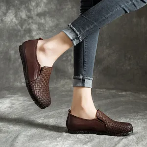 Modern leather woven design loafers