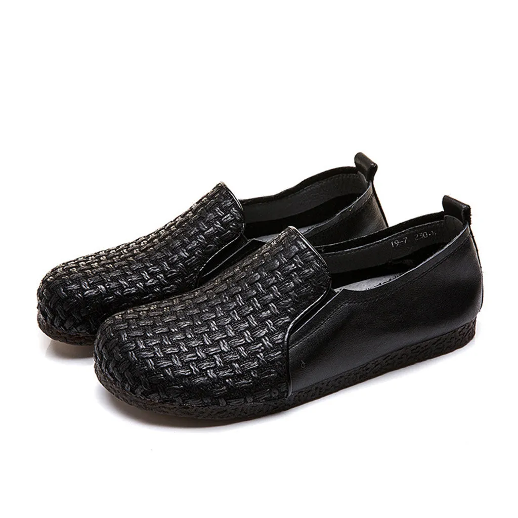 Modern leather woven design loafers