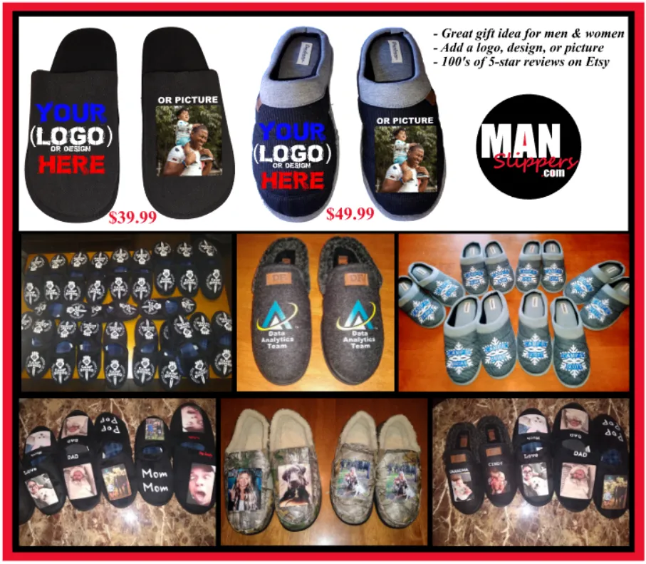 Personalized Men's Slippers House Shoes slides dad husband father son Customized gift