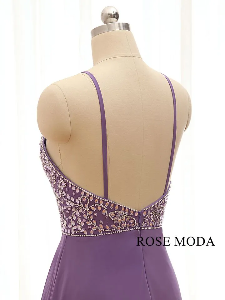 Rosemoda Beaded Chiffon Purple Long A Line Prom Dress