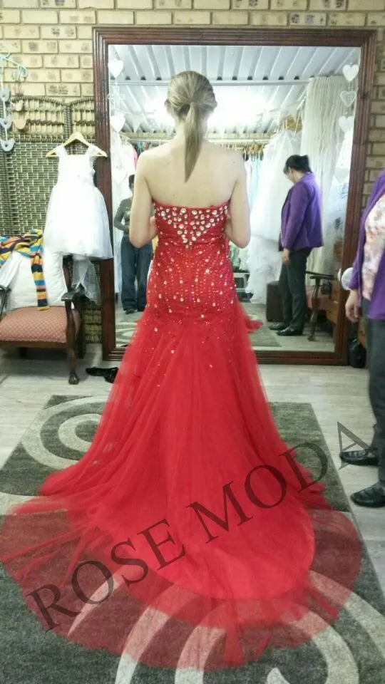 Rosemoda Trumpet Red Beaded Crystal Prom Dress