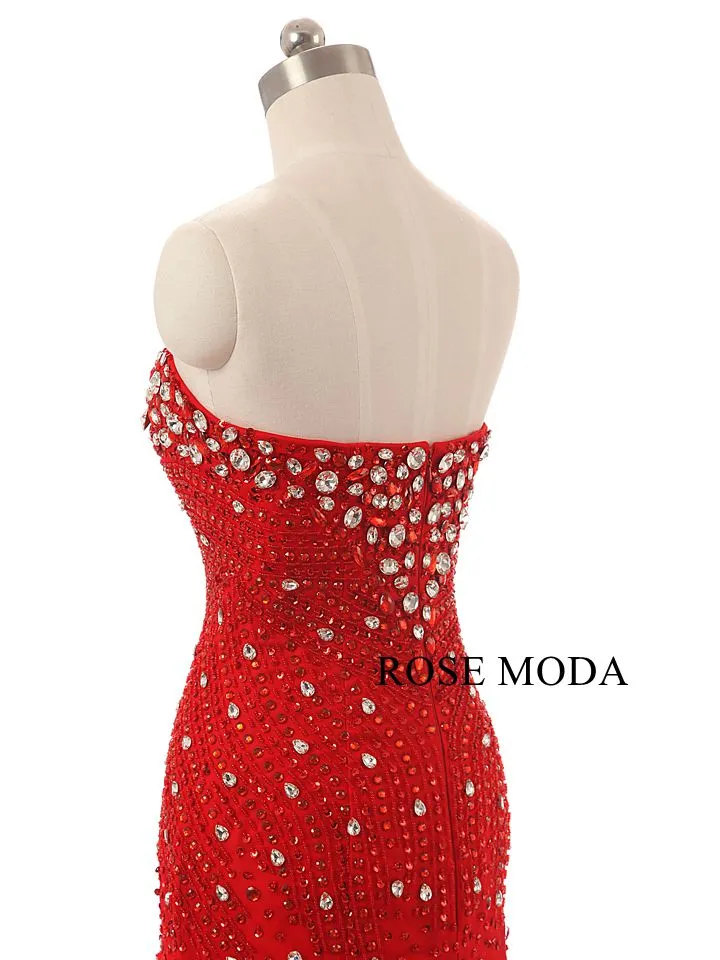 Rosemoda Trumpet Red Beaded Crystal Prom Dress