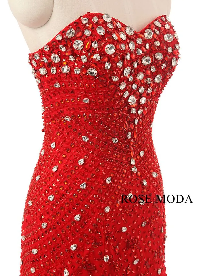 Rosemoda Trumpet Red Beaded Crystal Prom Dress