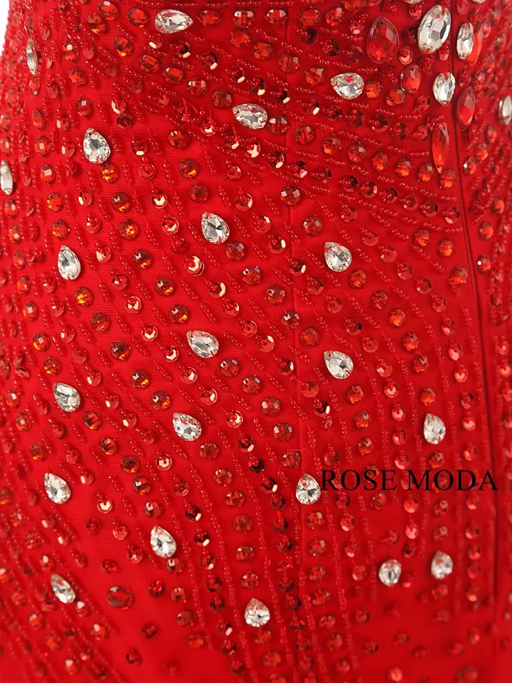 Rosemoda Trumpet Red Beaded Crystal Prom Dress
