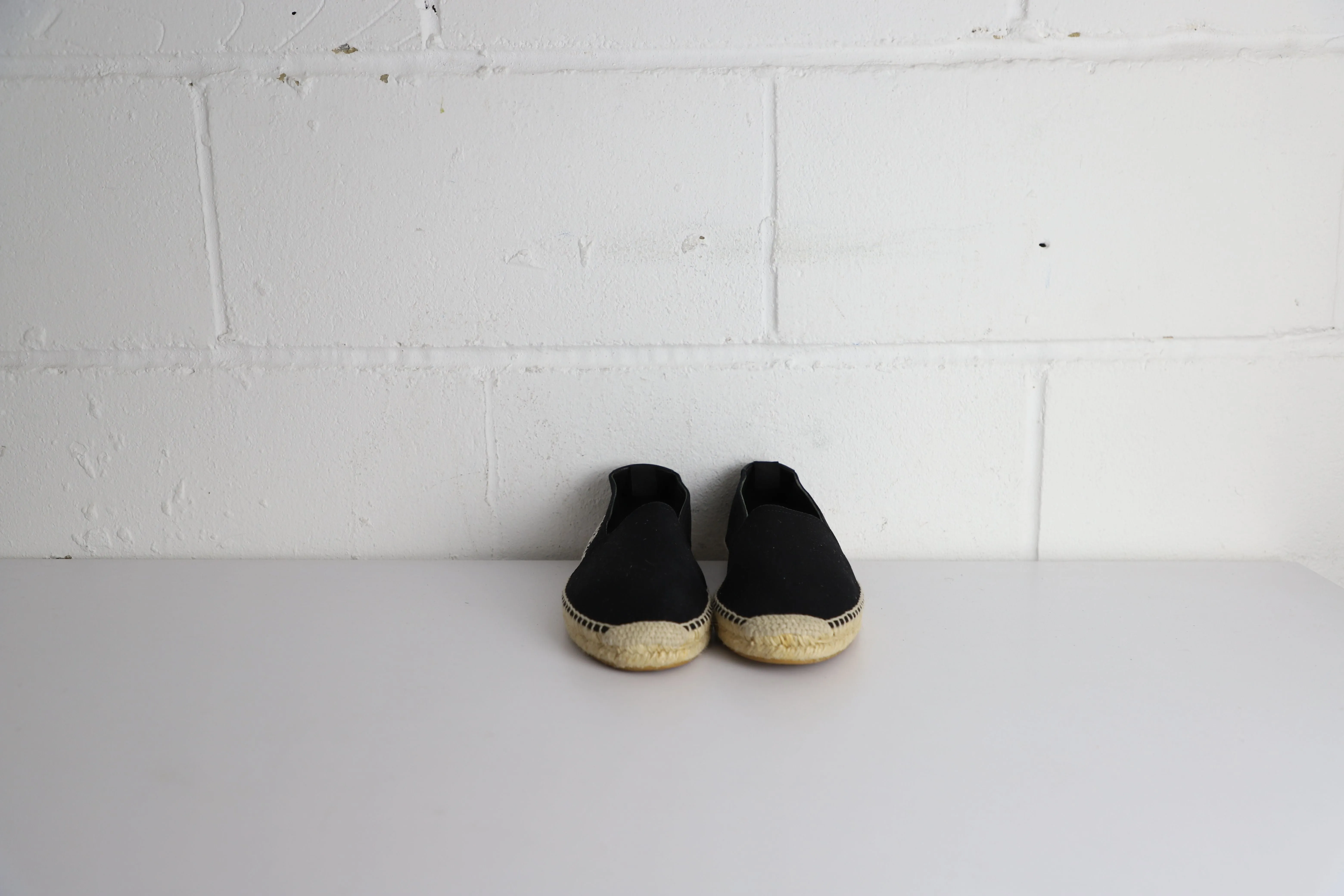 Saint Laurent Logo Embroidered Espadrille Flats in Black Canvas