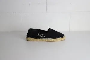 Saint Laurent Logo Embroidered Espadrille Flats in Black Canvas