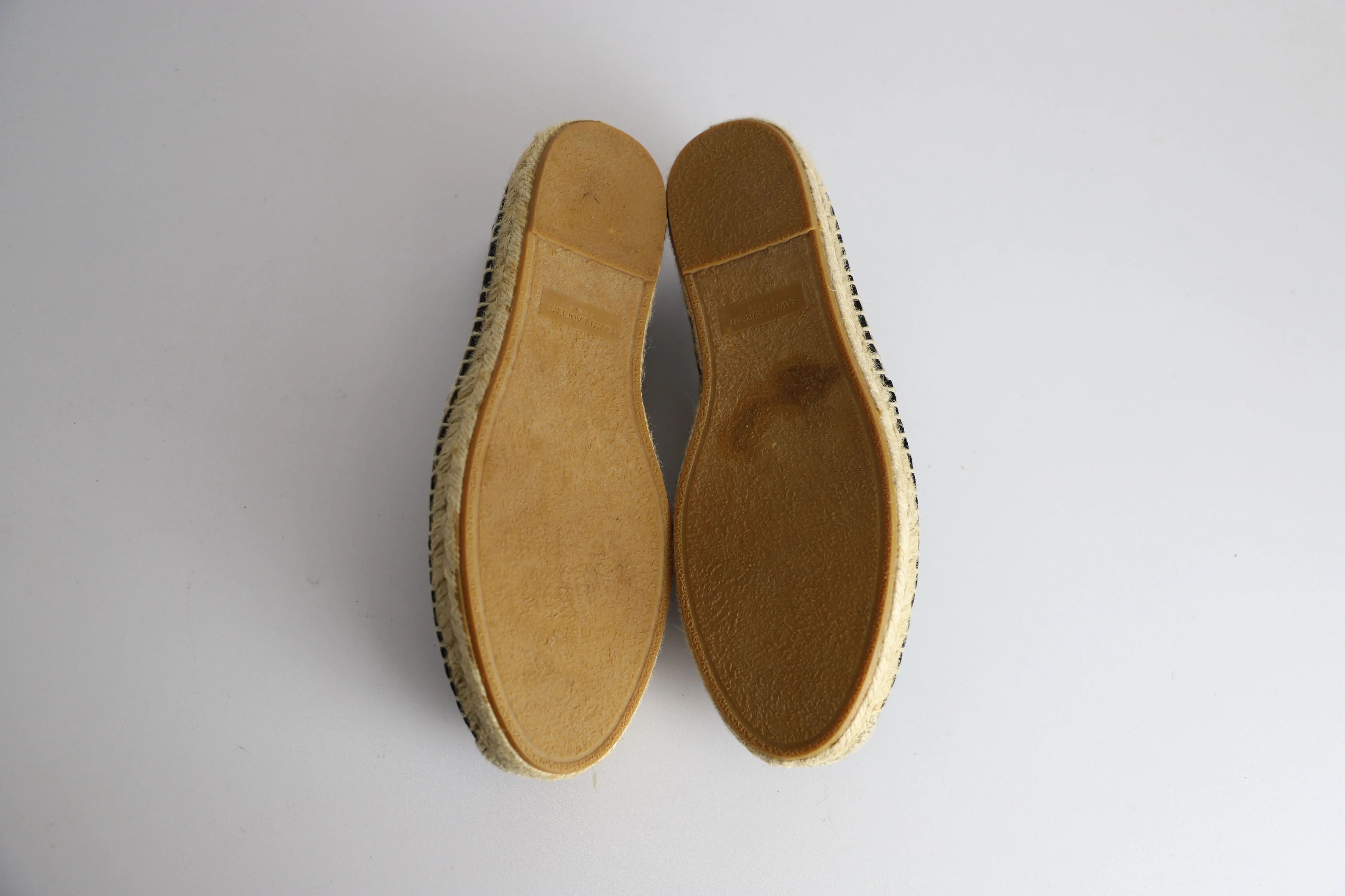Saint Laurent Logo Embroidered Espadrille Flats in Black Canvas