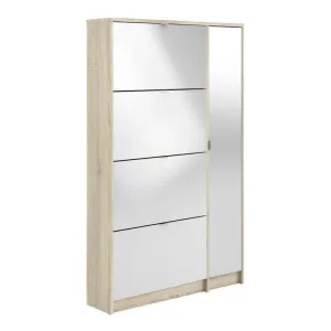 Shoe cabinet w. 4 tilting doors and 2 layers   1 mirror door