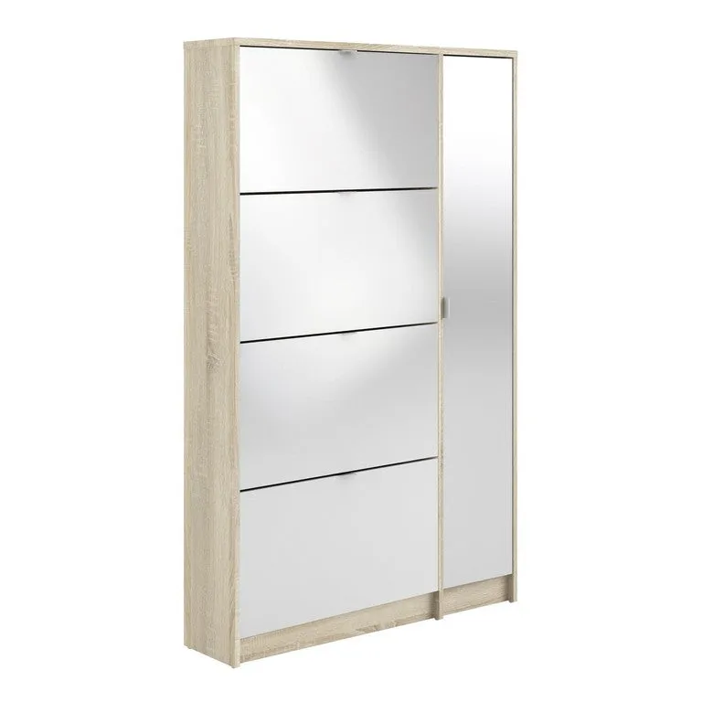 Shoe cabinet w. 4 tilting doors and 2 layers   1 mirror door