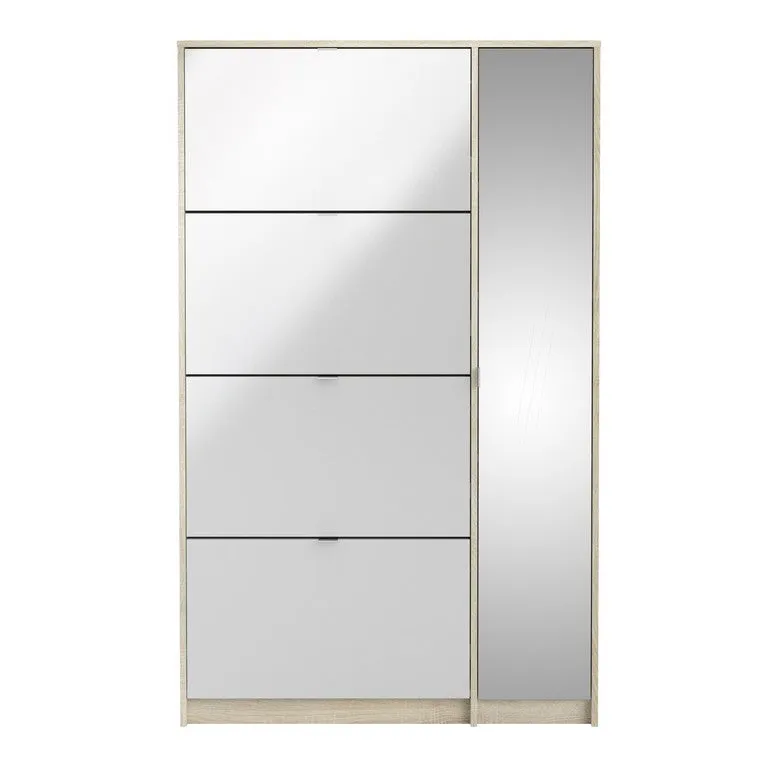 Shoe cabinet w. 4 tilting doors and 2 layers   1 mirror door