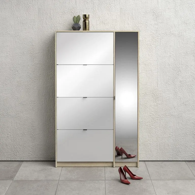 Shoe cabinet w. 4 tilting doors and 2 layers   1 mirror door