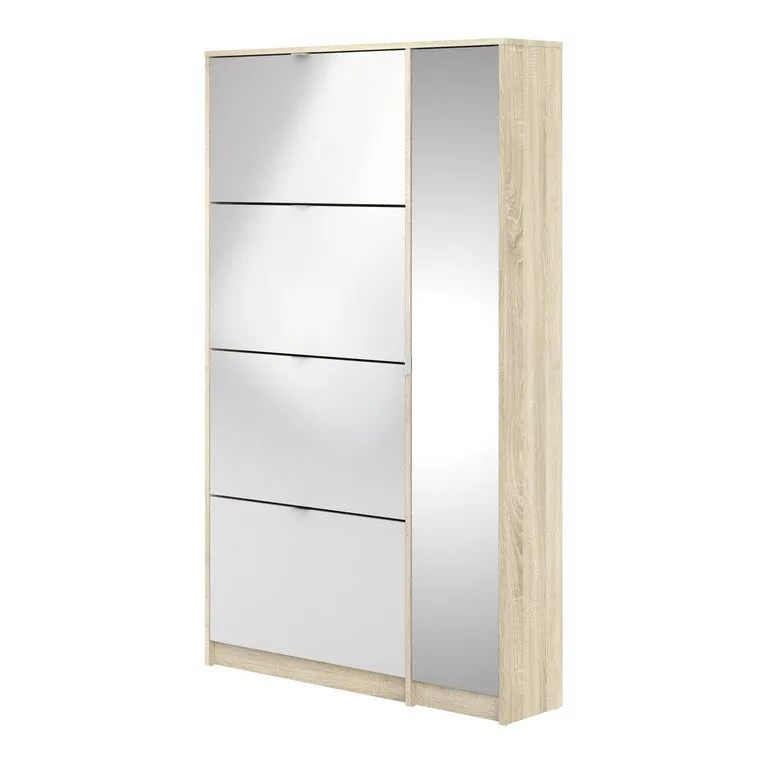 Shoe cabinet w. 4 tilting doors and 2 layers   1 mirror door