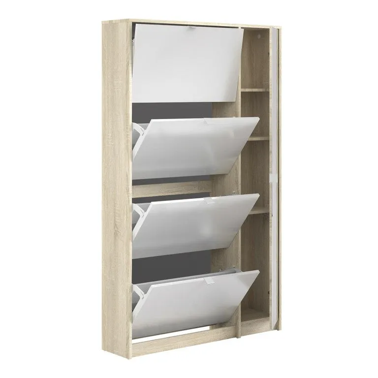 Shoe cabinet w. 4 tilting doors and 2 layers   1 mirror door