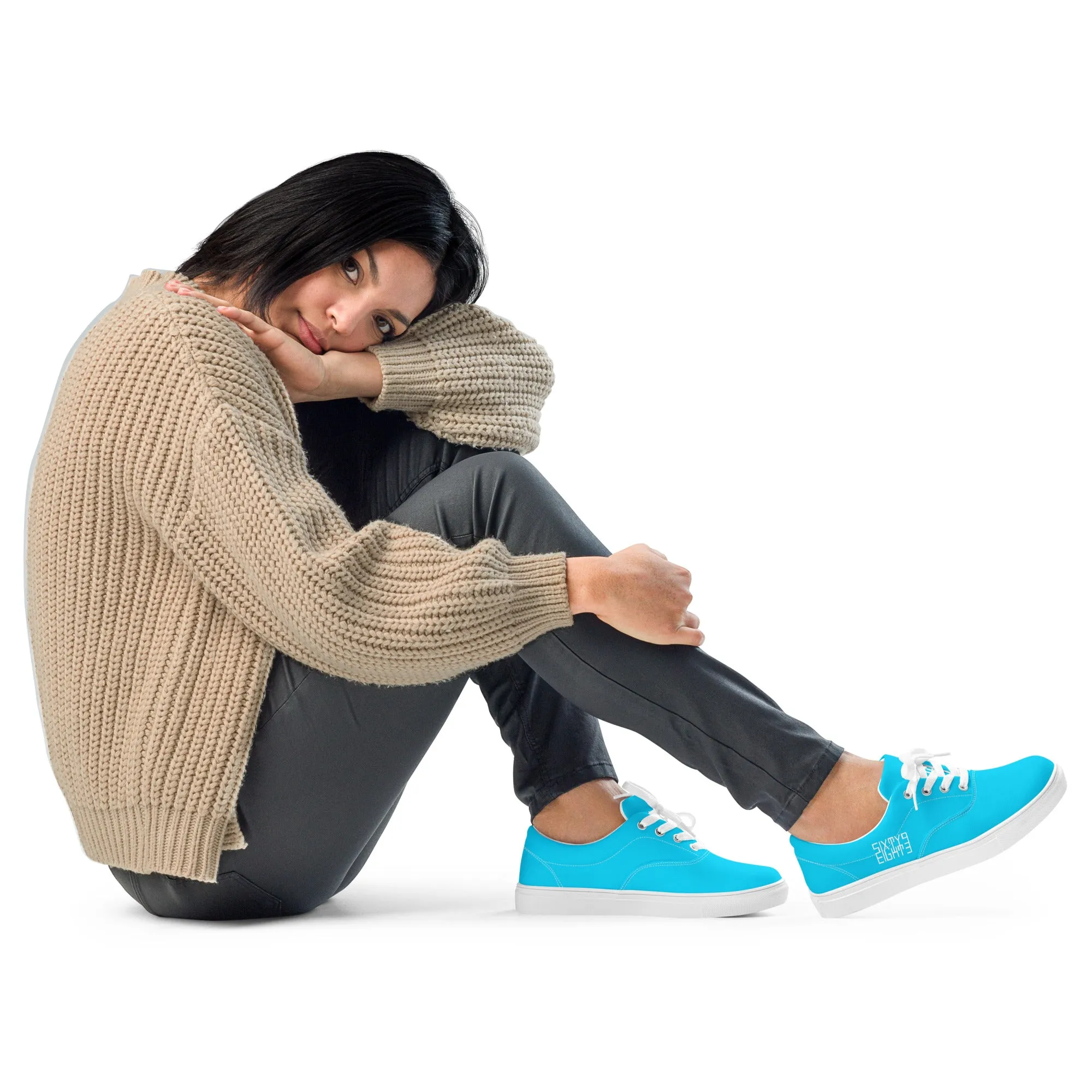 Sixty Eight 93 Logo White & Aqua Blue Women's Low Top Shoes