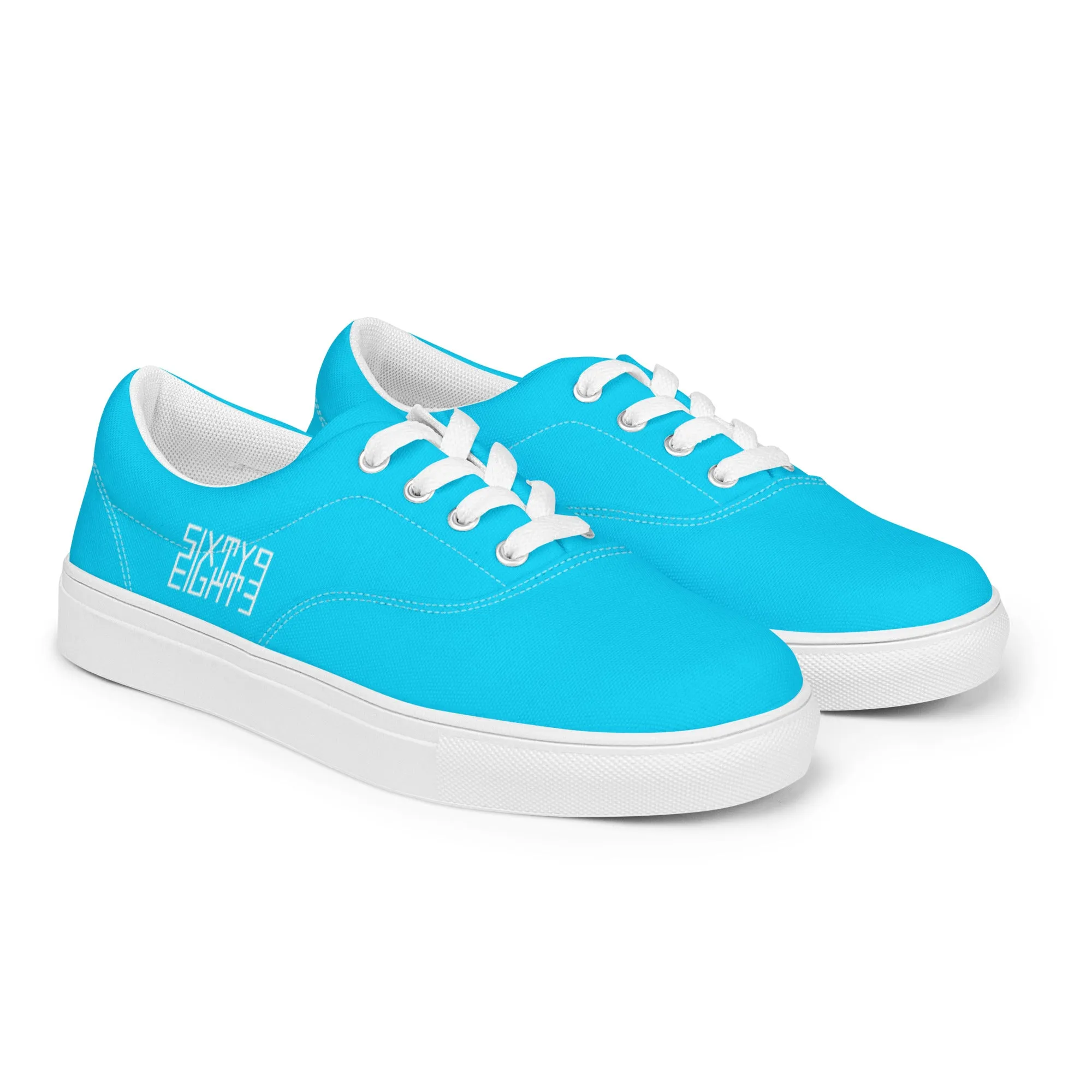 Sixty Eight 93 Logo White & Aqua Blue Women's Low Top Shoes